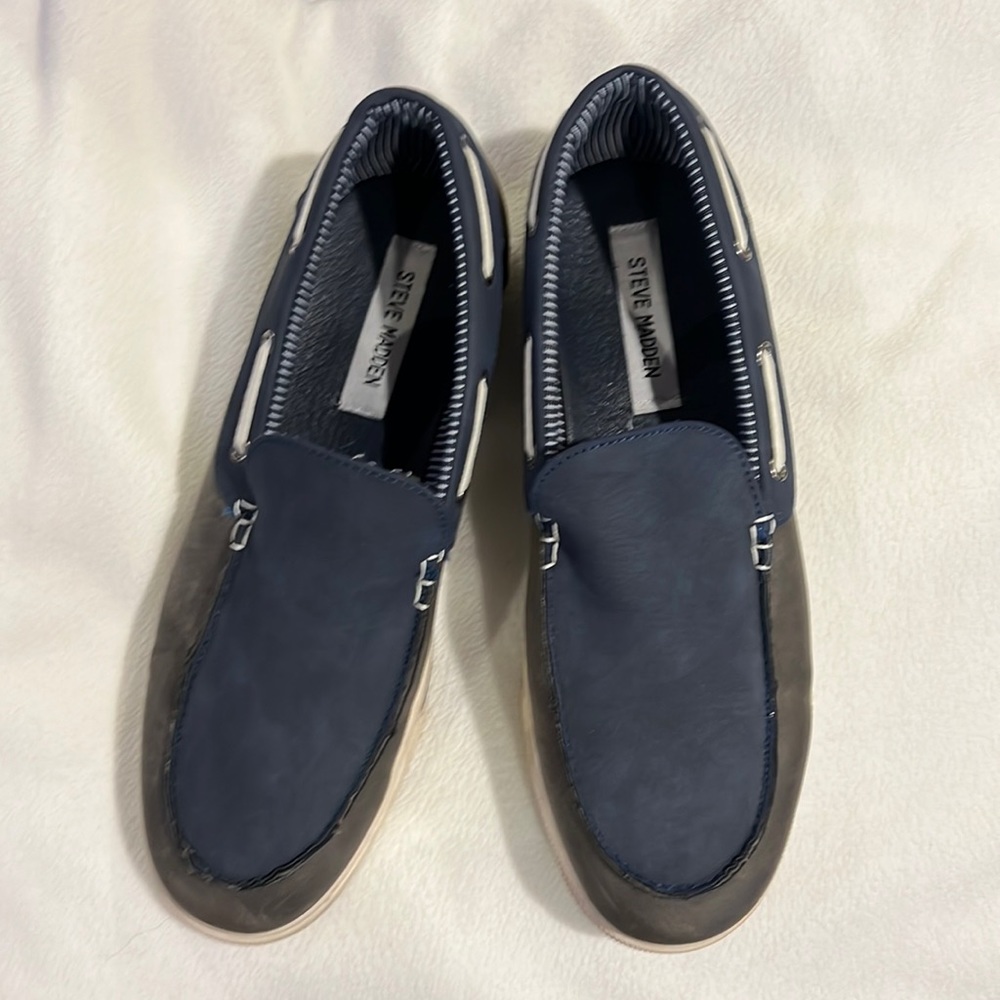 Steve Madden Boys Blue and grey leather  slip ons casual shoes